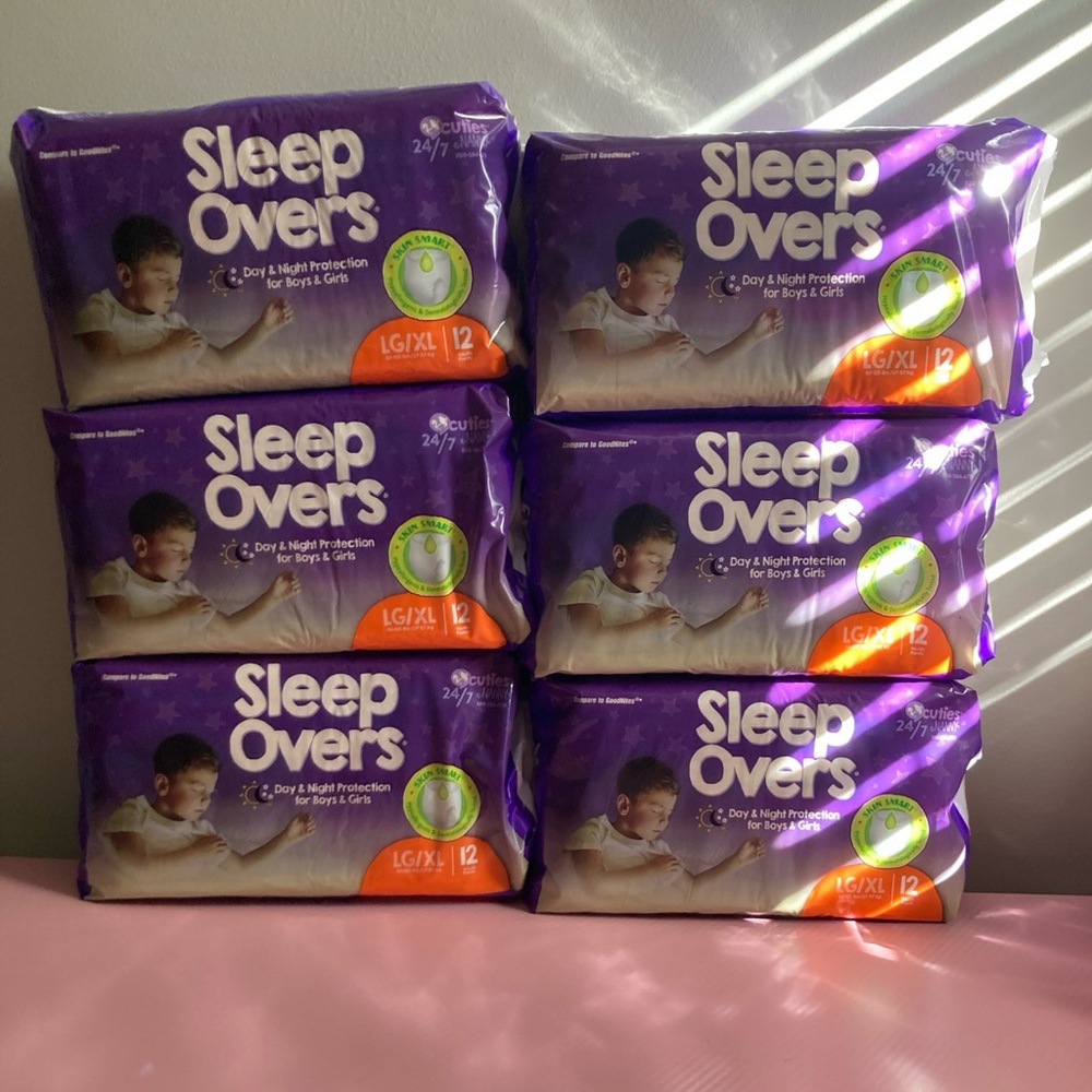6 12-Pack Sleepovers Youth Pull-On Nighttime Diaper Pants XL 60-125 lbs